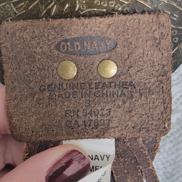 Vintage OLD NAVY Braided Leather Belt Dark Brown Brass Medallion Plate Buckle S - Picture 5 of 13